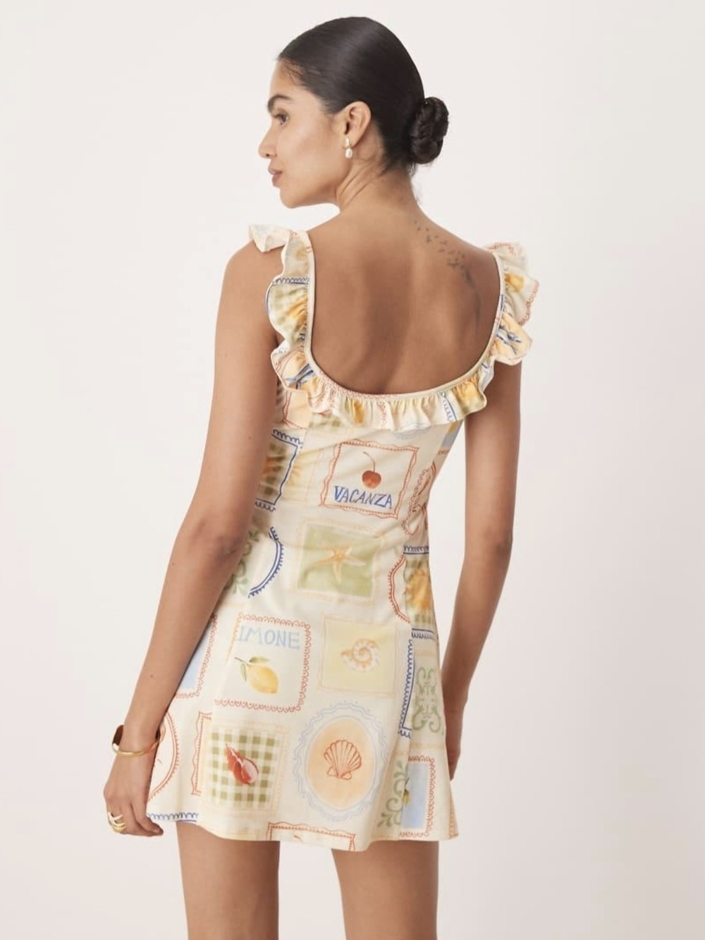 ASOS DESIGN mini dress in postcard print - Size 12 - Picture 2 of 5